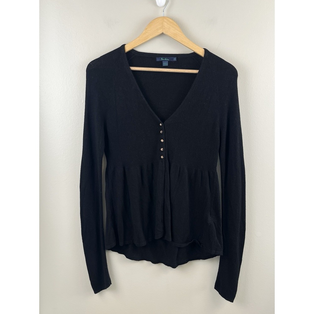Boden Angora Blend Cardigan Black Button V-neck Cozy Preppy Women's Sz 14
